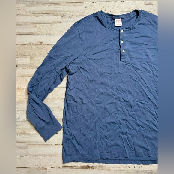 Brooks Brothers Crewneck Mens Large Navy 1/4 Button Up Cotton Long Sleeve - Picture 3 of 9